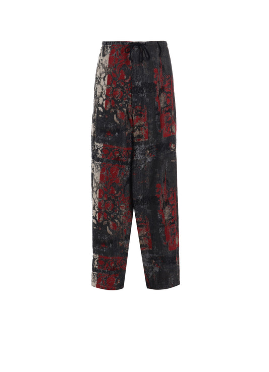 FLORAL JACQUARD DRAWSTRING WIDE PANTS