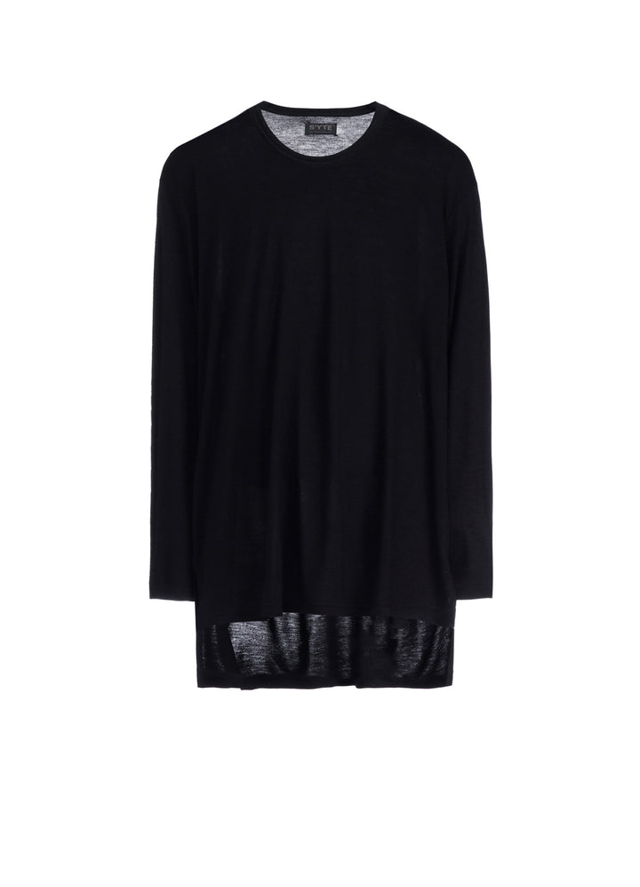 RAYON JERSEY SIDE SLIT LONG-SLEEVED T-SHIRT