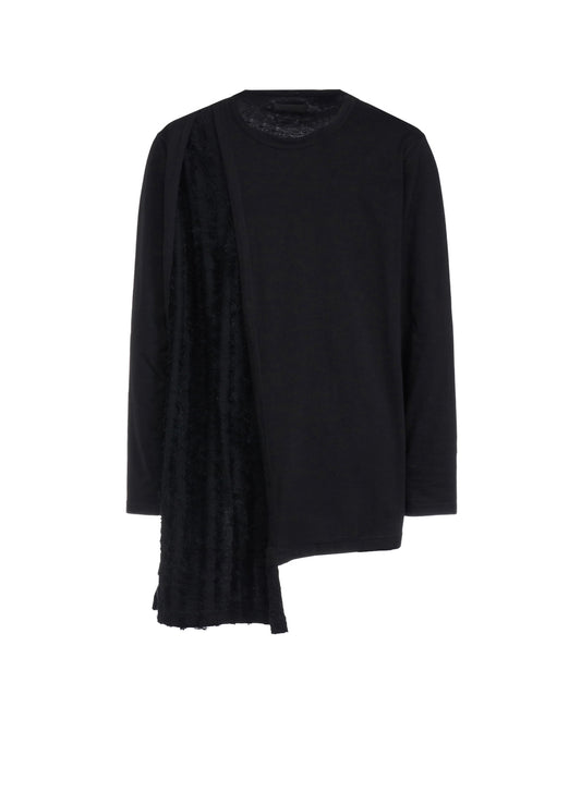 JACQUARD FRINGE STRIPE ASYMMETRICAL LONG-SLEEVED T-SHIRT