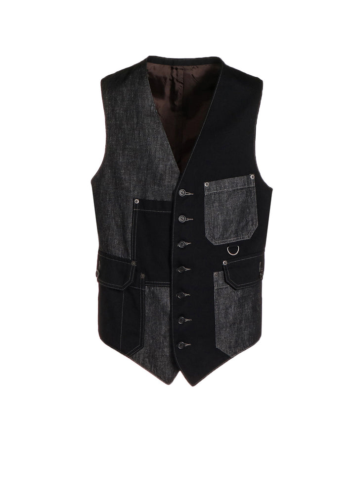 7OZ DENIM CRAZY PATCHWORK VEST