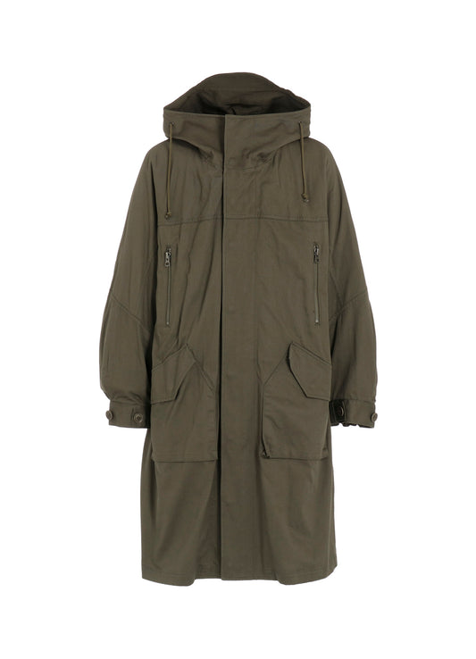 COTTON TWILL HOODED COAT WITH PADDED LINER