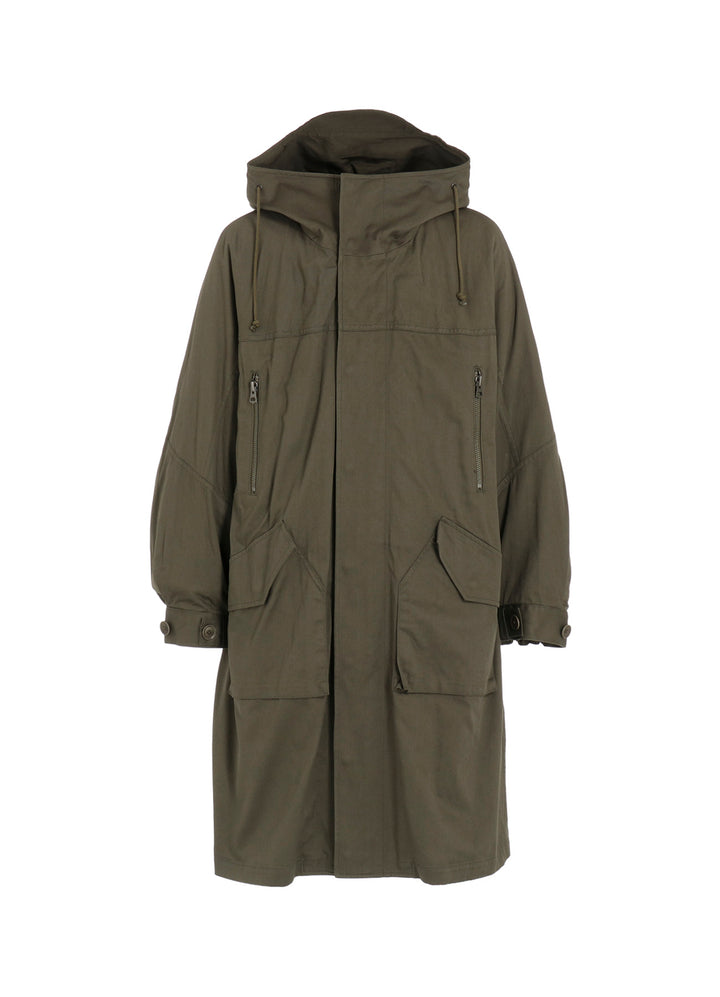 COTTON TWILL HOODED COAT WITH PADDED LINER