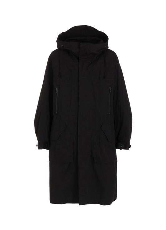 COTTON TWILL HOODED COAT WITH PADDED LINER