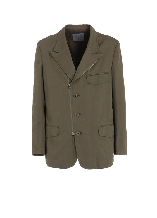 COTTON TWILL PEAKED LAPEL TAILORED JACKET