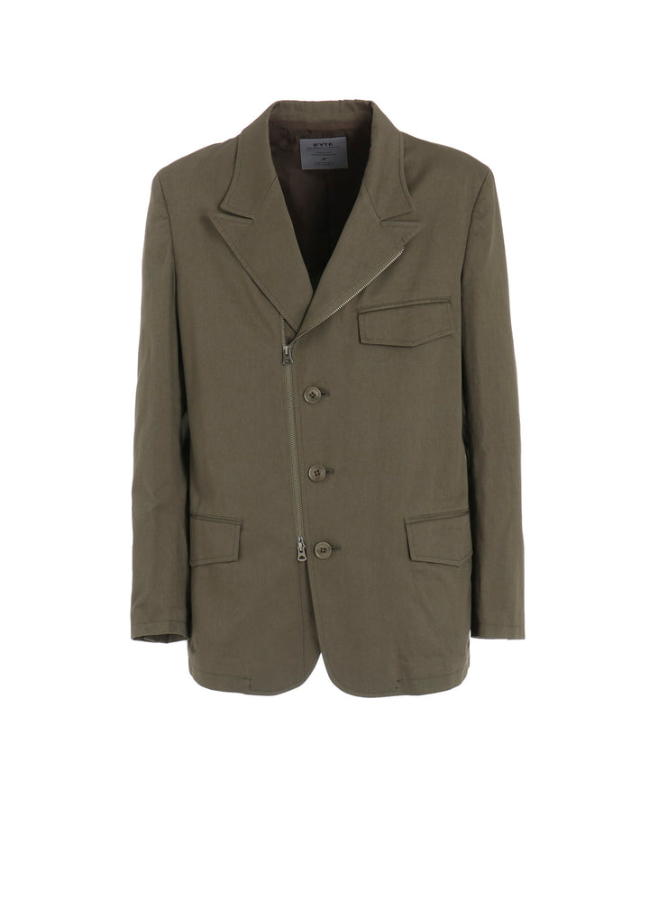COTTON TWILL PEAKED LAPEL TAILORED JACKET