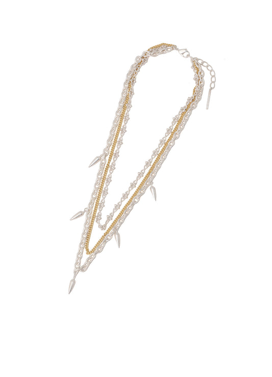 STUDS CONTRASTED TRIPLE CHAIN NECKLACE