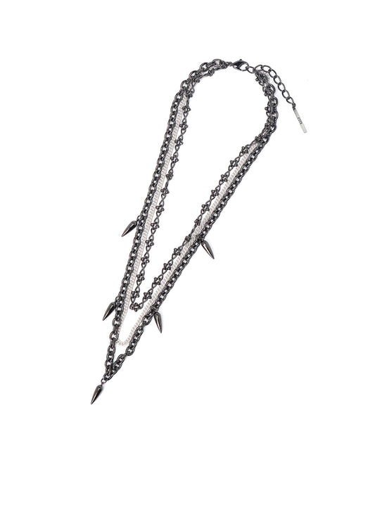 STUDS CONTRASTED TRIPLE CHAIN NECKLACE