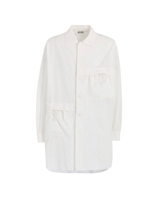 COTTON LINEN DRAWSTRING POCKET SHIRT
