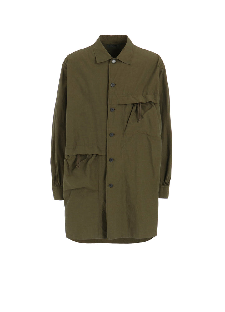 COTTON LINEN DRAWSTRING POCKET SHIRT