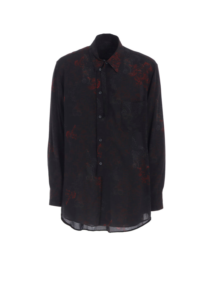 RAYON CRIMSON LACE PRINT REGULAR COLLAR SHIRT