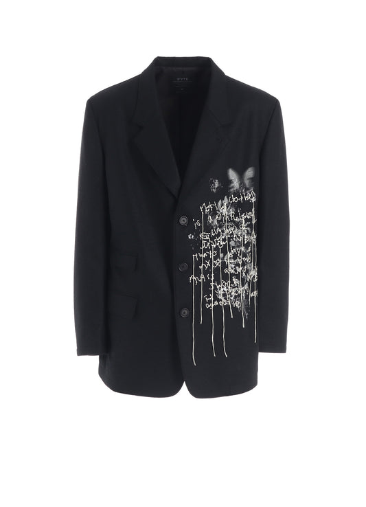 LAMB WOOL PRINTED MESSEGE EMBROIDERY TAILORED JACKET