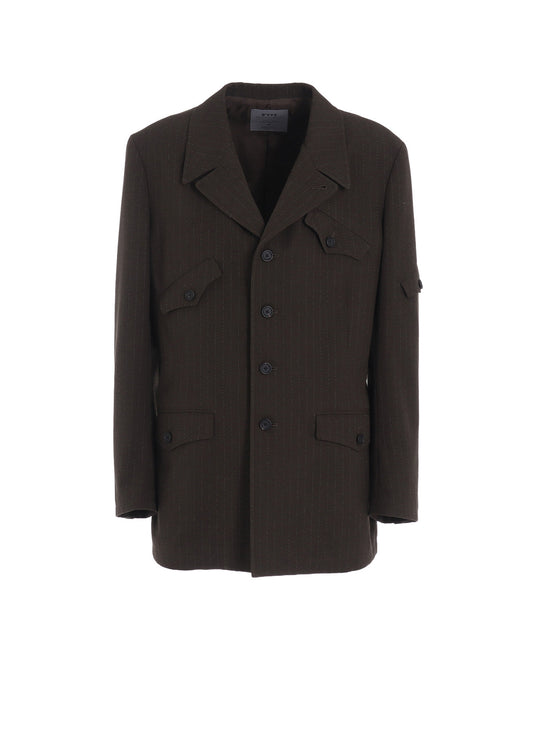 STRIPED SILK ANGORA WOOL ASYMMETRIC POCKET JACKET