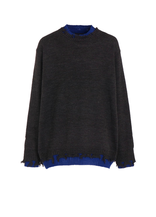 CORPILON BULKY WOOL COLOR-BLOCKED DAMAGE PULLOVER