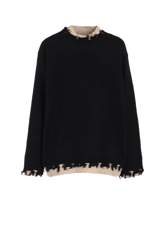 CORPILON BULKY WOOL COLOR-BLOCKED DAMAGE PULLOVER