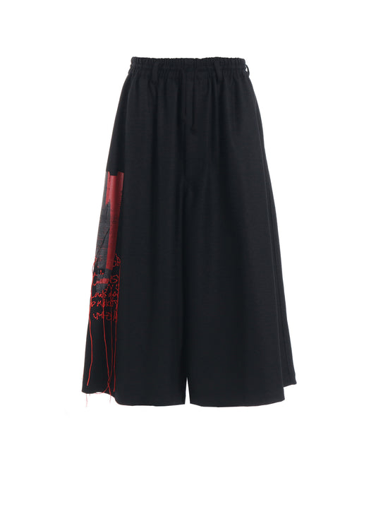 LAMB WOOL PRINTED MESSEGE EMBROIDERY CULOTTE PANTS