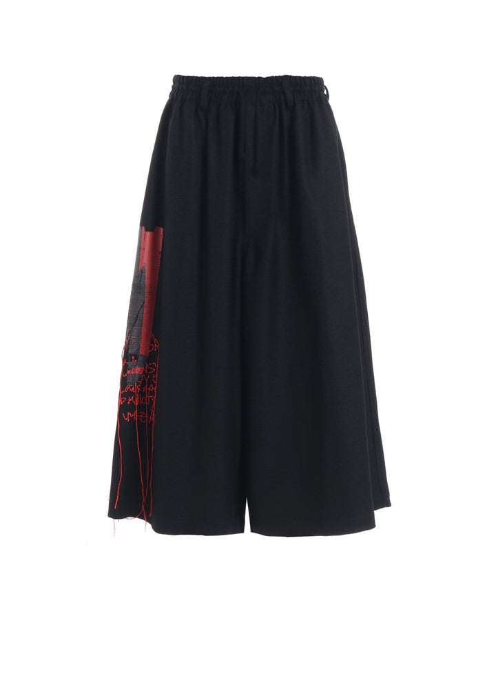 LAMB WOOL PRINTED MESSEGE EMBROIDERY CULOTTE PANTS