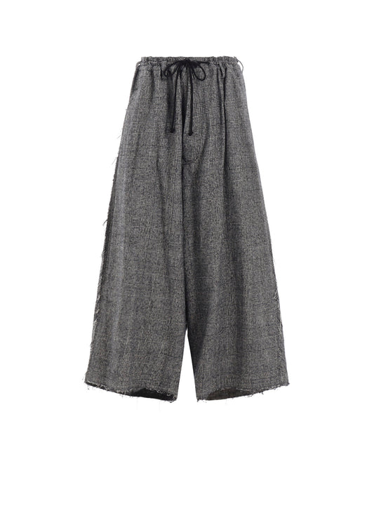 GLEN CHECK RAW EDGE WIDE SAROUEL PANTS
