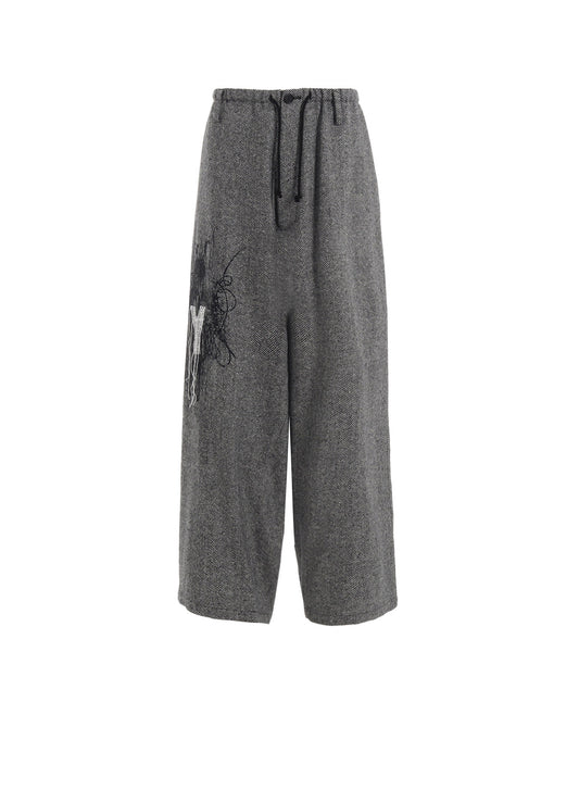 HERRINGBONE TWEED WAIST-STRING WIDE PANTS