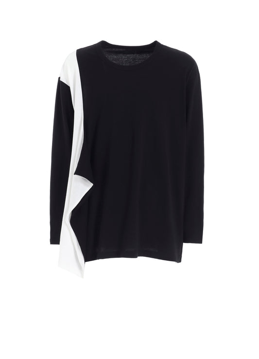 COTTON JERSEY FABRIC SWITCH L/S DRAPED T-SHIRT
