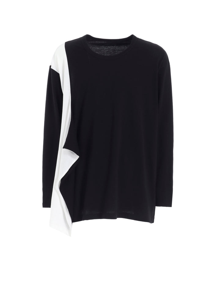 COTTON JERSEY FABRIC SWITCH L/S DRAPED T-SHIRT