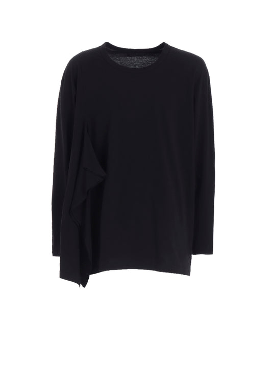 COTTON JERSEY FABRIC SWITCH L/S DRAPED T-SHIRT