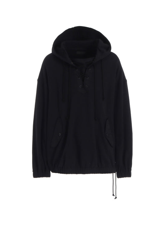 TWILL TERRY MIX OVERSIZED LACE-UP HOODIE