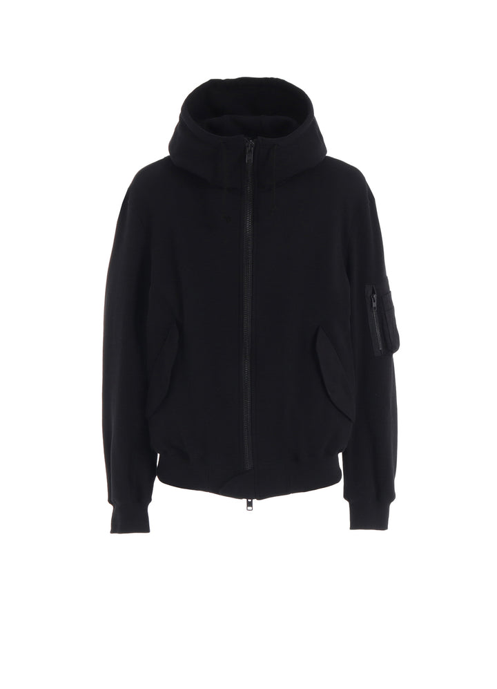 TWILL TERRY MIX ZIP-UP HOODIE WITH UTILITY SLEEVE POCKET
