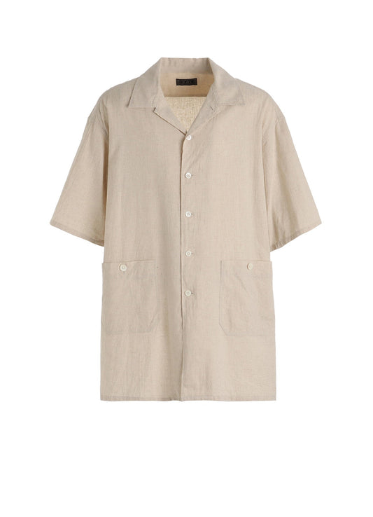 Cotton-Linen Poplin OPEN COLLAR SHORT-SLEEVE SHIRT