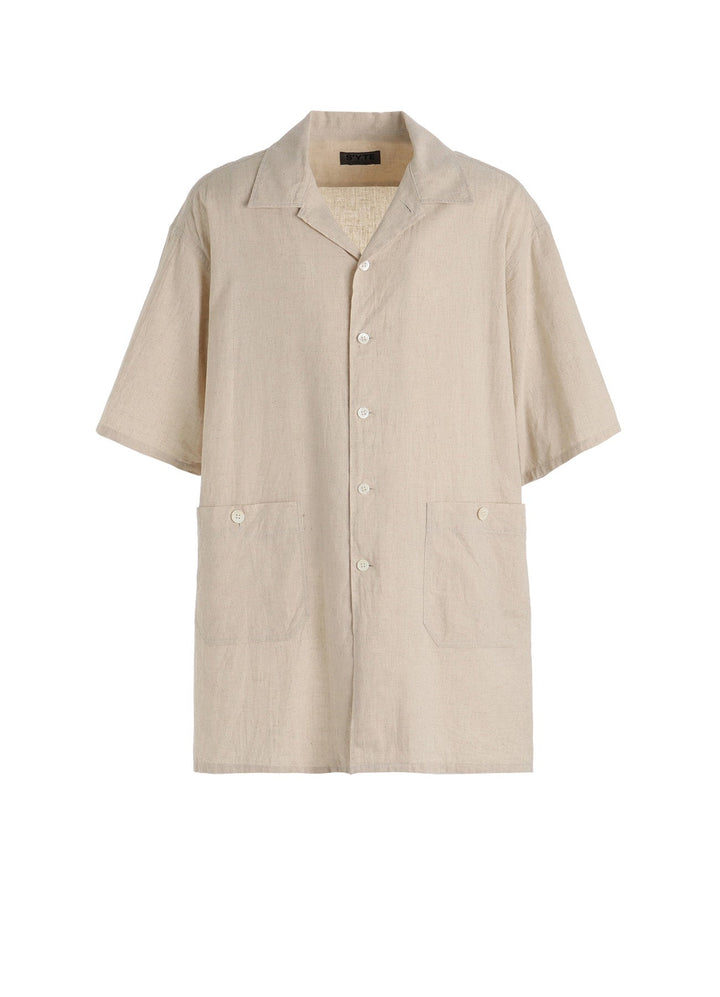 Cotton-Linen Poplin OPEN COLLAR SHORT-SLEEVE SHIRT