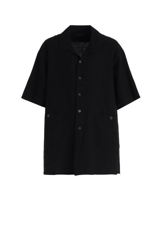 Cotton-Linen Poplin OPEN COLLAR SHORT-SLEEVE SHIRT