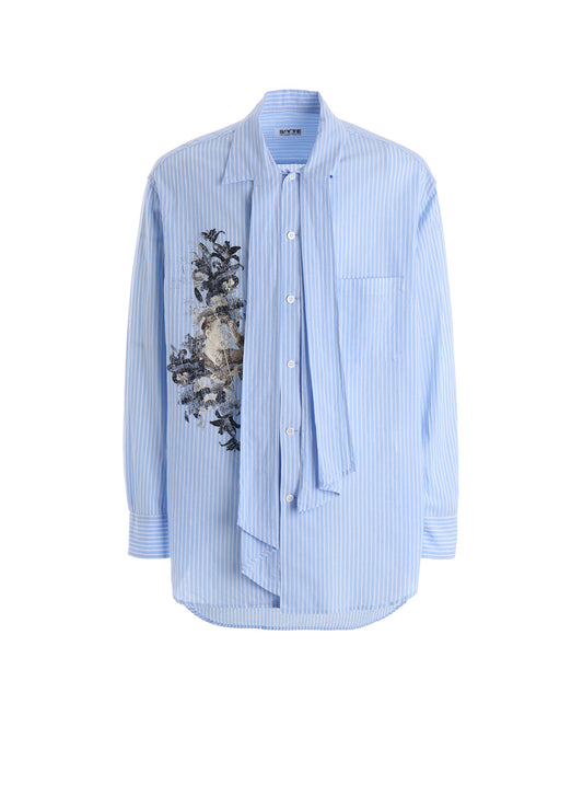 COTTON STRIPED HEAD IN HANDS PRINT RIBON SHIRT