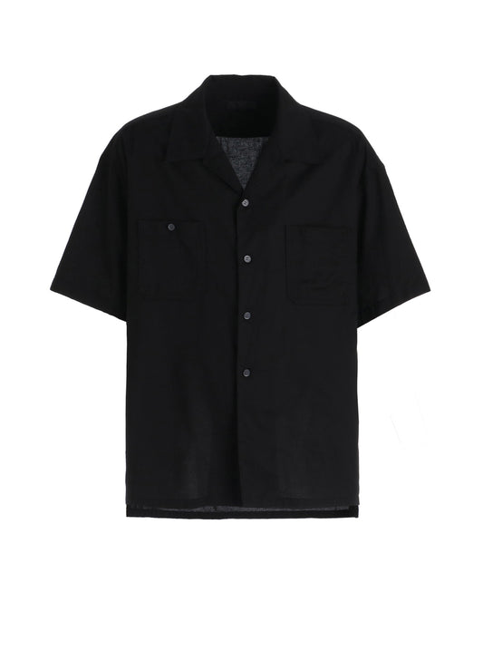 COTTON TWILL OPEN COLLAR SHORT-SLEEVE SHIRT