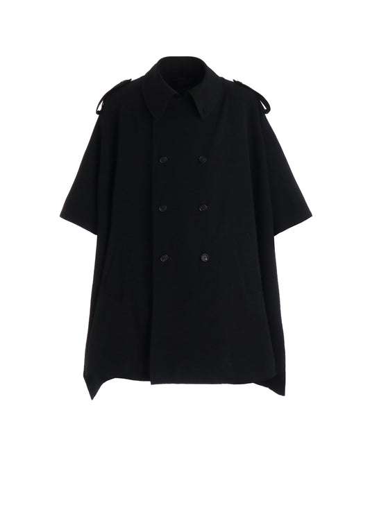 WASHER WOOL GABARDINE EPAULETTE DOUBLE-BREASTED PONCHO