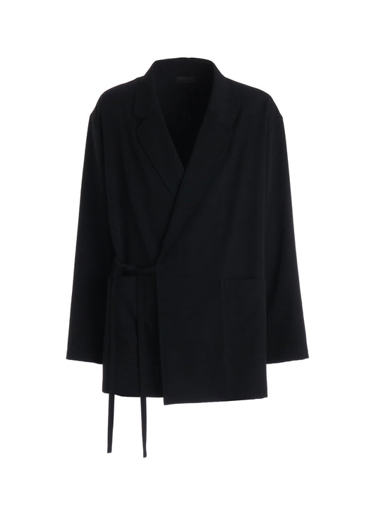 WASHER WOOL GABARDINE SEMI-DOUBLE-BREASTED TIE-FRONT JACKET