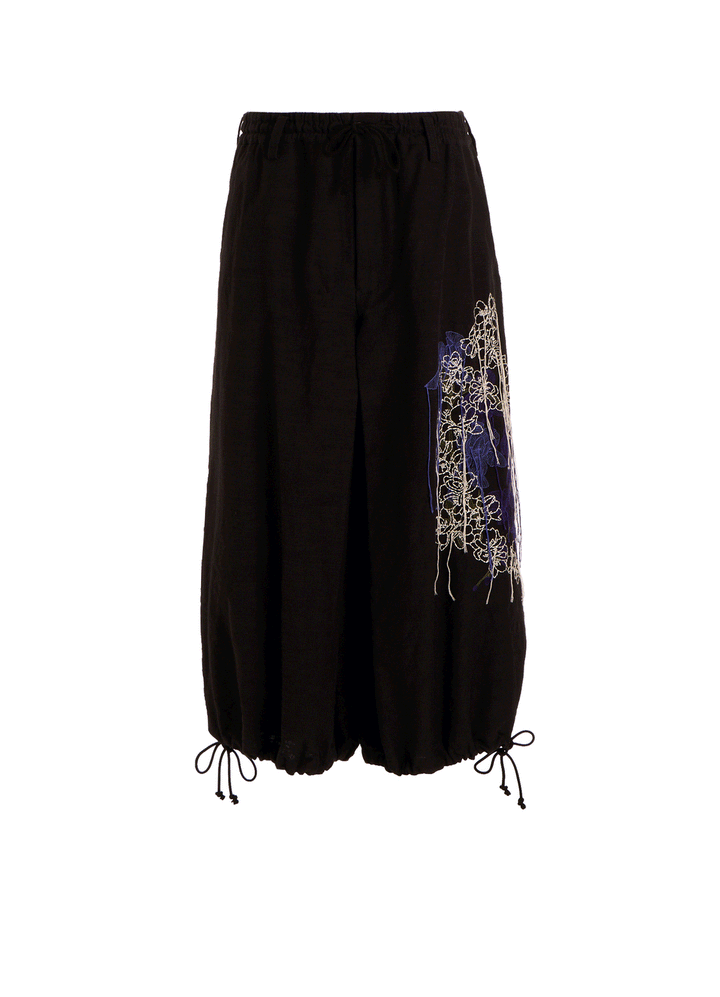 COTTON/LINEN FLOWER EMBROIDERY HAKAMA BALLOON PANTS