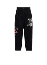 PRINTED PATCHWORK COTTON TWILL 2-TUCK PANTS