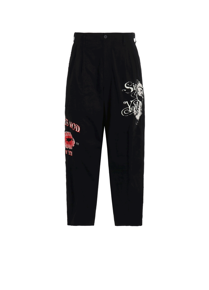 PRINTED PATCHWORK COTTON TWILL 2-TUCK PANTS