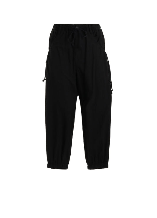 Cotton-Linen Poplin GATHERED POCKET ELASTIC HEM PANTS