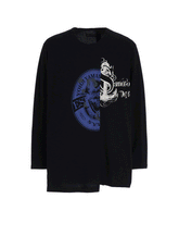 30S COTTON JERSEY WOLF AND ANCHOR PRINT ASYMMETRIC LONG T-SHIRT