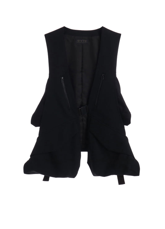 WASHER WOOL GABARDINE SIDE BELTED VEST