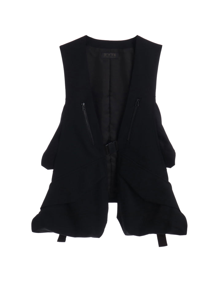 WASHER WOOL GABARDINE SIDE BELTED VEST
