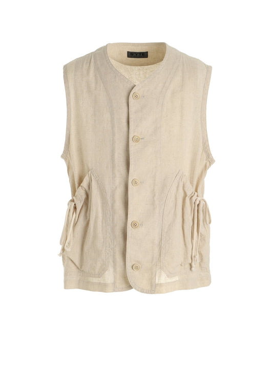 Cotton-Linen Poplin GATHERED POCKET VEST