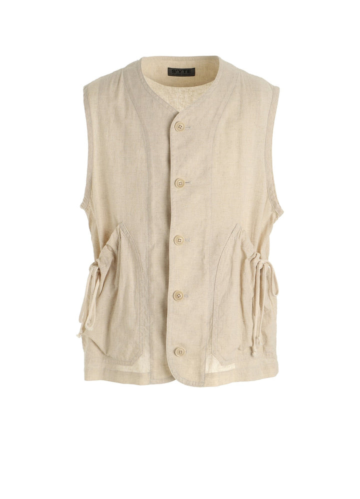 Cotton-Linen Poplin GATHERED POCKET VEST