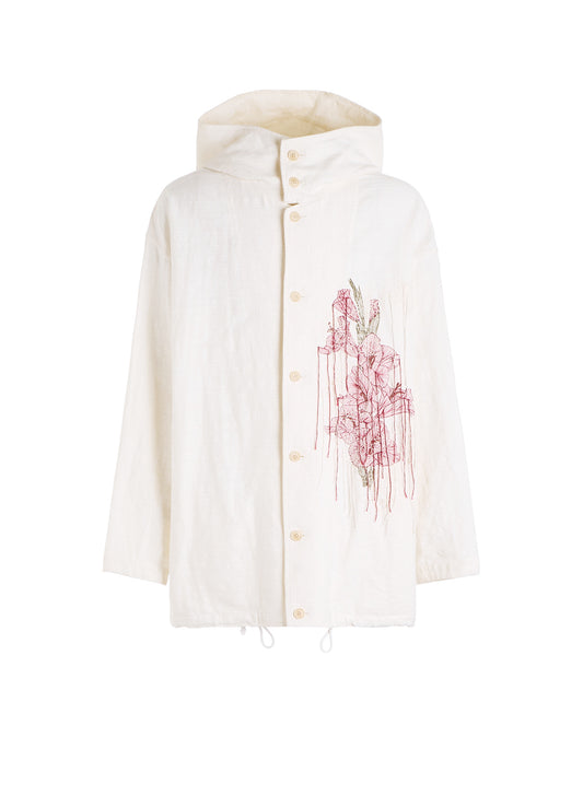 COTTON/LINEN FLOWER EMBROIDERY PARKA