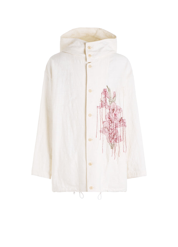 COTTON/LINEN FLOWER EMBROIDERY PARKA