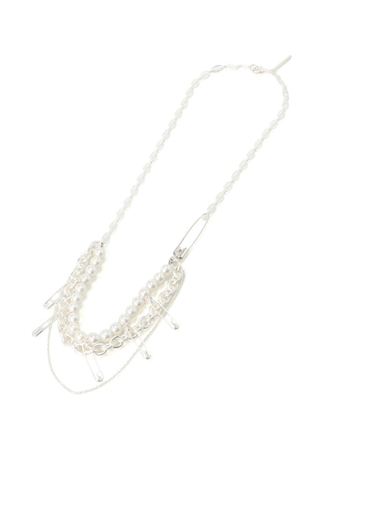 SAFETY PINS IMITATION PEARL NECKLACE