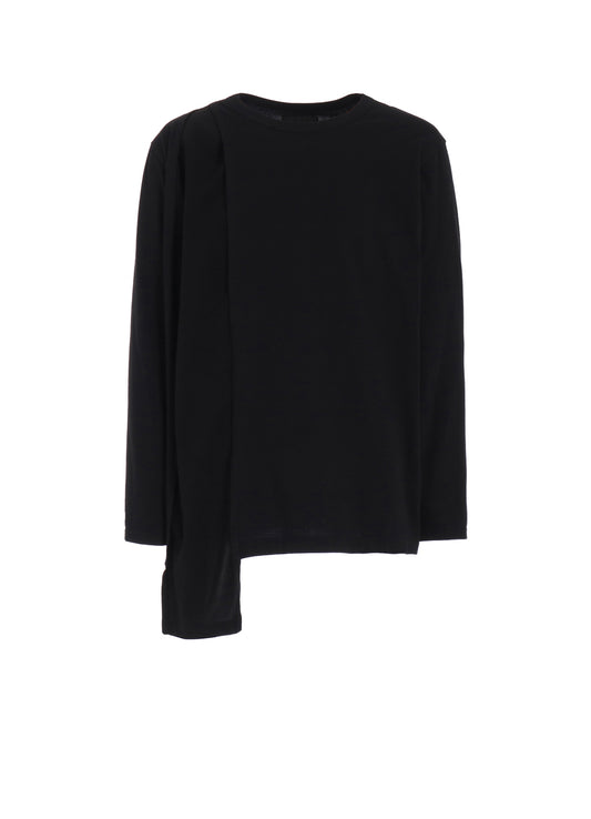 COTTON JERSEY+CRAPE de CHINE ASYMMETRICAL L/S T-SHIRT