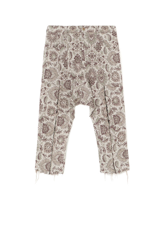 GOBELIN-STYLE JACQUARD GRAFTED SAROUEL PANTS WITH CUT-OFF HEM