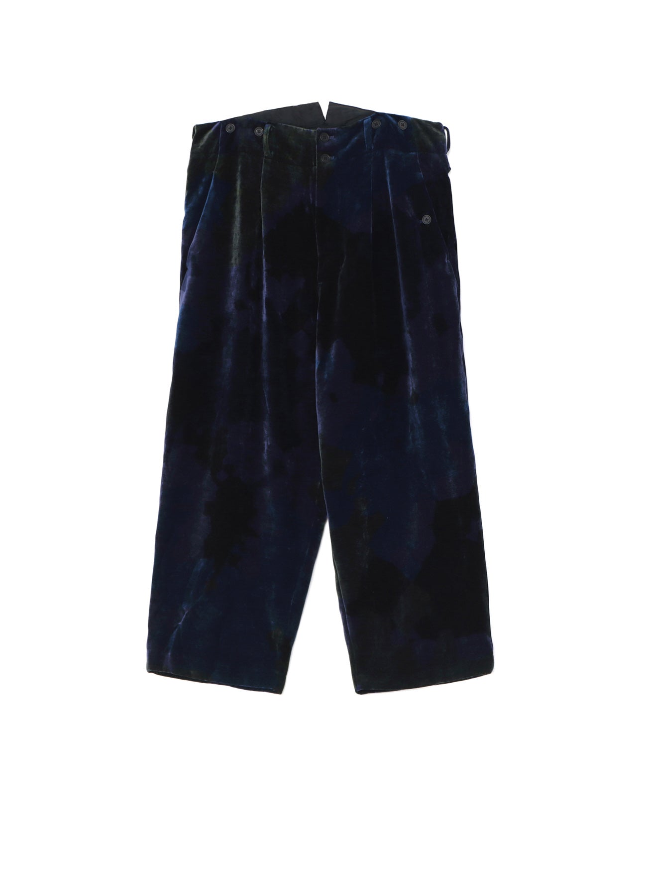 TIE-DYE VELVET SUSPENDER PANTS WITH TRIANGLE GUSSET