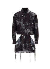 WITHERED BRANCH PRINT RAYON SIDE SLIT SHIRT